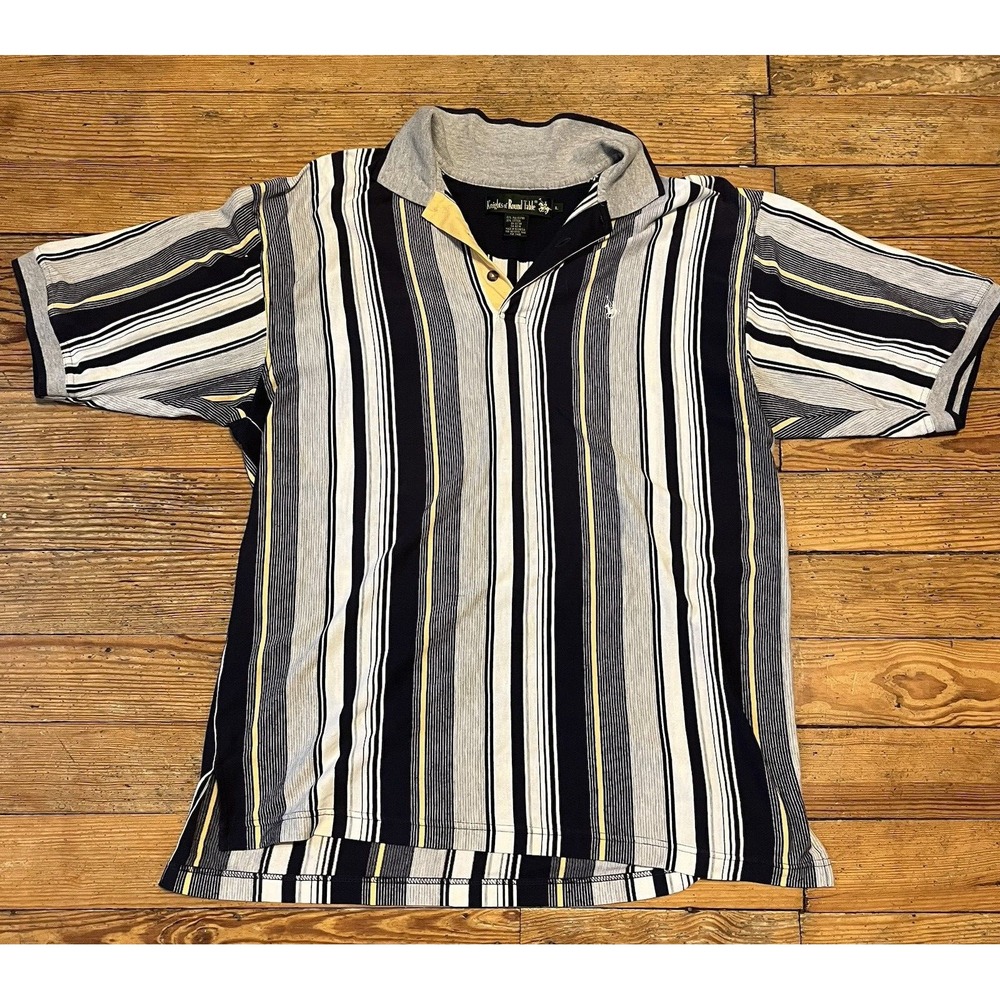 90's Rugby Polo Shirt Mens Large Striped Short Sleeve Knights Of the Round Table
